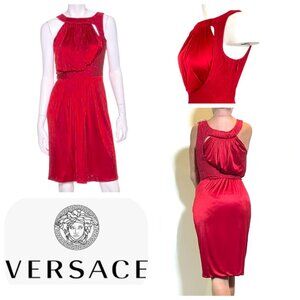 Versace | Dresses | Auc Versace Red Sleeveless Textured Detail Midlength Cocktail  Dress It 38 | Poshmark